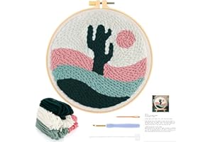 JSRQT Kit de Démarrage Punch Needle, Broderie D'Aiguille de Poinçon Kit,Kit De Crochet Broderie pour Adultes Débutants, Kits de Démarrage D'aiguilles à Broder (Cactus du Désert)