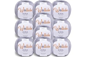Wollidu Kira - Lot de 10 x 50 g pelotes de fil à tricoter 100 % coton - Pour tricot et crochet - Gris clair