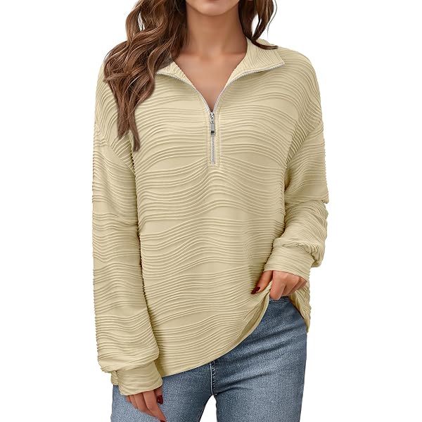 Damen Sweatshirt Mit 1/4 Reißverschluss – Lässiges Langarmshirt Aus Textilstoff, Oversize-Fit Für Herbst/Winter 2024