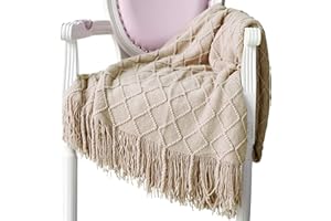 Hayisugal Wohndecke Weich Strick Wolldecke Quaste Kuscheldecke Sofadecke Schlafdecke Decke, Khaki, 125 x 210cm