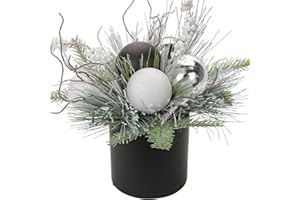 BRIFUL Kunstpflanze Weihnachtsdeko Künstliche Pflanze Gestecke Weihnachtsarrangement im Keramiktopf mit Tannenzweig Kugeln Berries Tannenzapfen, Dekopflanze Zimmerpflanze Tischdeko