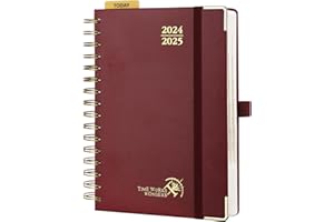 POPRUN Kalendarz 2025 A5 Dzienny Książkowy 21,5 x 14,5 cm, 12 Miesięcy od Sierp 2024 r. do lipca 2025 r, Twarda oprawa, Plastikowa linijka, 80 GSM Papier - Burgund
