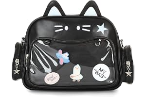 EVEOUT Kawaii kattformad Ita väska ryggsäck PU-läder för daglig användning | Söt anime pin display axel crossbody väska med justerbar rem för Comic Con