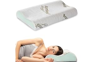 Flowen Almohada Cervical y Cuello Viscoelastica Cojin Ortopédico para Dormir Antiácaros Antialérgico y Transpirable Ideal para Dolores de Cuello Forro en Bamboo Antibacteriano Extraíble y Lavable
