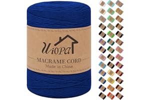 Uiopa Macrame Corda 3mm x 300m Blu Macramè Filo Corda di Cotone Naturale Spago Colorato Cordino per Borse Uncinetto, Wall Hanging, Decorazioni, Bomboniere Fai da Te, Piante da Appendere