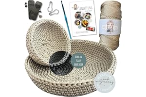 HÄKEL LIESE Crochet Set for Beginners - Bowl Decoration, Crochet Box with Crochet Wool, Crochet Set, Bowl Set, Crochet Gift for Teenagers, Crochet Learning (Beige)