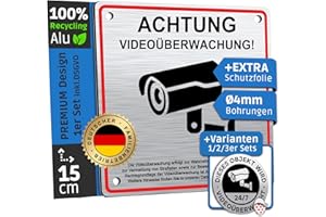 ‎SCHILDERBOXX SCHILDERBOXX® Schild Videoüberwachung Privatgrundstück [15x15cm, 100% Alu, 4x Bohrlöcher] - Aufkleber Video Überwachung, Grundstück Kameraüberwacht, Achtung Kameraüberwachung