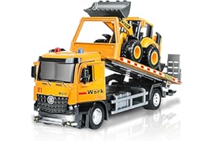 FUYLEY Jouet Dépanneuse, Jouet Dépanneuse à Cabine Métallique pour Garçons de 3 à 7 Ans avec Chargeur de Pelleteuse, Remorque à Friction, Véhicules de Construction avec Lumières et Sons