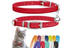 CollarDirect Leder Katzenhalsband mit Sicherheitsverschluss und Glocke 21,5 cm Rot