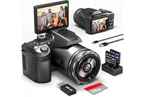 NBD Cámara Digital 48MP 4K HD compacta cámara Infantil con Tarjeta de 32 GB, Zoom Digital, 16 x Pantalla 3 '' 180°, Lente Gran Angular, cámara Adolescente Recargable (Negro)