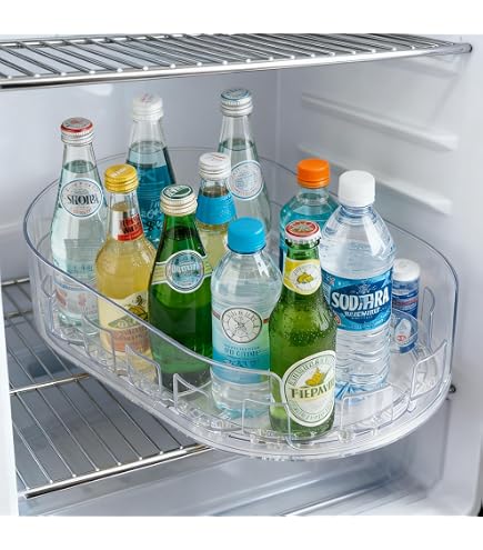 TKGEOUE Kühlschrank-Drehteller Organizer – 360° Drehbar, Rechteckig, Mit Saugnäpfen, Transparent – Für Küche, Schrank Oder Arbeitsplatte