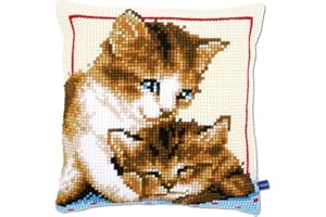 Vervaco Punto De Cruz Kit Cojin Decorativo Gatitos Jugando Manualidades Adultos Decoracion Bordar Kit Principiantes Completo DIY Bordado Creativo Regalo ca. 40x40 cm Cross Stitch Embroidery