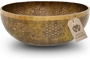 AVANDA Campana tibetana a forma di fiore della vita per yoga, meditazione e relax, Ø 35 cm, 4.000 grammi, superficie antica, lavorazione artigianale tradizionale di qualità professionale