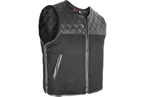 MDM Men's Textile Biker Coat, Diamond Quilted Hunter Biker Vest