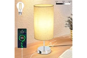 GBLY Lampa stołowa Vintage Lampka nocna do salonu - 1x E27 Chrome z funkcją ładowania USB Akumulatorowa lampka nocna Ściemnianie Ciepły biały dotyk z abażurem z tkaniny