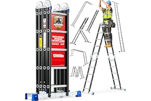 ELEMAKE Folding Step Ladder 6M, 7 in 1 Multi-Purpose Folding Adjustable Ladder Telescoping Aluminium Extension Ladders 150KG