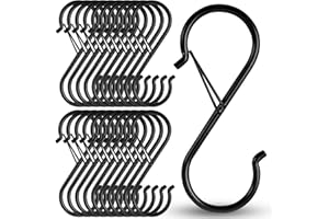 HXUING Lot de 20 Crochet en S avec Boucle de Securite, Crochet S Acier Inoxydable Crochets en Métal Multifonctions, pour Cuisine, Salle de Bain, Chambre et Bureau (Noir)