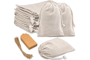 rietegio 30 Stücke Baumwollsäckchen mit Kordelzug und 30 Stück Geschenkanhänger 13x18cm Stoffbeutel Klein Unbedruckt Stoffsäckchen zum Befüllen für Schmuck Hochzeit Party DIY Handwerk Weihnachten