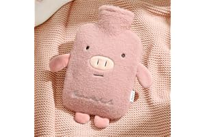 Yuqilin 500L Bolsa Agua Caliente, Rosa Retirable Hot Water Bottle, Felpa Suave Bolsas Agua Caliente Cama, para Aliviar Cólicos Menstruales, Dolor Articular, Dolor Muscular