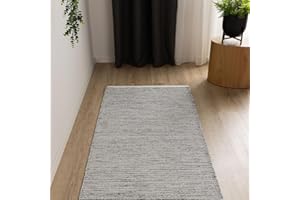 ‎INTERIYOU Interiyou handgewebter Baumwollteppich Riga - 80x300 cm Beige/Schwarz - Handwebteppich für Wohnzimmer, Schlafzimmer - 100% Handarbeit Naturfaser Teppich Flachgewebe