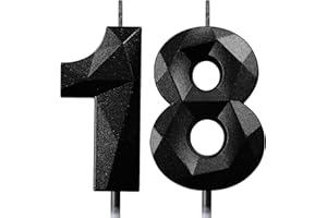 DERATTA Geburtstagskerzen Zahlen Kerze 18 Tortendeko 18. Geburtstag Kerzen Geburtstag Schwarz Zahlen Geburtstagskerzen für Torte