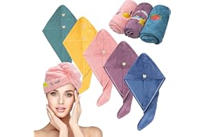 Sporgo Lot de 5 serviettes turban pour cheveux, avec bouton, en microfibre, super absorbante, séchage rapide, pour femmes, enfants, tous types de cheveux