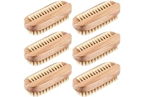 Boao 6 Pieces Nail Brushes Wooden Double Sided Scrub Handle Hand Fingernail Wood Nail Brushes for Cleaning Men Women Adult Kid Toe Foot Manicure Pedicure Supplies