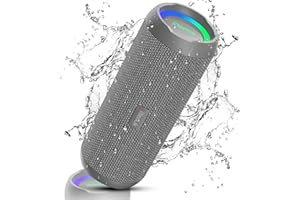 RIENOK Bluetooth Lautsprecher mit Licht Bluetooth 5.3 Musikbox Bass Kabellos Box mit IPX7 wasserdicht Stereo Sound Tragbar (Grau, 3,600 mAh)