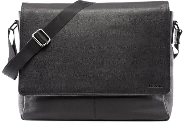 LEABAGS Oxford Sac Bandoulière Cuir Véritable 15 Pouces Homme Femme - Sac Messager avec 8 Compartiments pour Travail, Bureau et Université - Sacoche Ordinateur Vintage - 38x31x10 cm