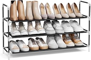 SONGMICS Porte-Chaussures 3 Niveaux, Rangement pour Entrée, Couloir, Dressing, Fine, Gain de Place, Cadre en Métal, Étagères en Tissu Non-Tissé, Noir LSH053B01