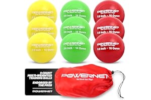 'PowerNet 2.8'' Weighted Hitting Batting Progressive Training Balls (9 Pack), Build Strength and Muscle, Improve Technique, Baseball Size, Hand-Eye Coordination'