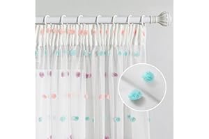MYSKY HOME Gardinen mit Kräuselband Vorhang Kurz Voile Vorhänge Kinderzimmer Modern für Gardine Regenbogen Sticken Halbtransparent Schiebevorhang Wohnzimmer 2er Set, Farbig, H 160 x B 140 cm