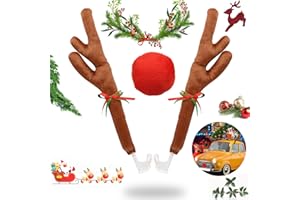 Aohcae Rentier Auto, Auto Rentier Kostüm Auto Weihnachtendeko mit Geweih, Auto Deko Weihnachten, Auto Rentiergeweih Rudolf für Auto, Weihnachtsschmuck Auto