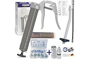 ‎UMETA UMETA® Einhand Fettpresse für Schmiernippel [9 in 1] – Robustes Einsatzset [M10x1] inkl. Füllventil bis 250 bar– Langlebige Qualität Made in Germany [TÜV geprüft] – für 400g Kartusche & Loses Fett