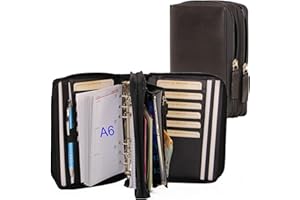 ALMADIH portfolio duo A6 en cuir avec 2 pochettes fermeture éclair, calendrier 2025 + bloc-notes inclus,noir – Agenda personnel d’affaires Porte documents personnel Organiseur Semainier