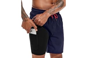Atforna Badehose Herren Lang 2 in 1 Badeshorts mit Kompression Schnelltrocknend Atmungsaktiv Swim Shorts mit Reißverschlusstasche Verstellbar Tunnelzug