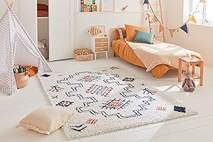 Nazar Tapis Salon Chambre Enfant, Shaggy, Tapis Berbere, Motif Azteque, Multicolore, Poil Long Doux, Tapis Chambre, Tapis Chambre, Tapis Bébé, Tapis Chambre Bébé, Tapis Doux (120x160 cm, 261 Multi)