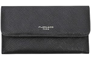 flora & co - Portefeuille Femme Rabat Tout-en-Un - Porte-chéquier Porte-Cartes Monnaie 3 en 1 - Compagnon Zippé 3 Volets Grande Capacité Fourre-Tout - Original Mode Tendance - Noir