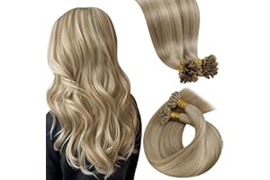 LaaVoo Extension Cheveux Natural Keratine Highlight Mélange Blond Doré et Blond Moyen Extension Keratine Cheveux Natural 50g/50s 45cm Keratine Extension Cheveux Natural Humain Blonde Remy #P16/22
