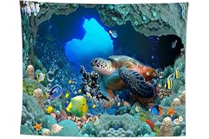 izielad Tortue de mer Poissons Tropicaux Corail sous-Marin Animal Tapisserie Tenture Murale pour Enfants Chambre Salon Dortoir Décor Fête d'anniversaire Fond 100X150CM 39.3X59IN