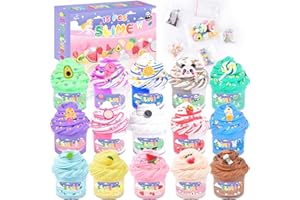AXCOIUP 15 Pack Butter Slime Kit with Fruits Charms, Birthday Gift for Kids, Slime Party Favors for Girls and Boys, Super Soft & Non-Sticky, Scented Slime, DIY Stress Relief Toy