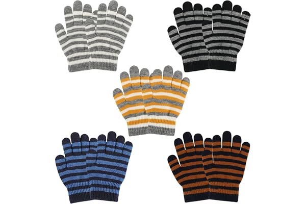 QKURT 5 par magiska vinterhandskar för barn, stretchiga varma handskar för barn, unisex stickade handskar, varma handskar med fulla fingrar för flickor och pojkar 6–12 år