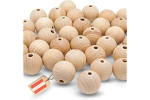 EV HOME CREATIONS EV® Holzkugeln mit Loch - 40 Stück 30mm Durchmesser - Made in Austria - Große Holzperlen mit 6mm Bohrung, Gedrechselt aus Hochwertigem Buchenholz