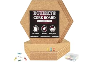 Bouiexye Pinnwand kork 10 Stück Pinnwand mit 50 Stück Reißzwecken Sechseckiges Korkbrett Selbstklebende Korkwand für Wand Schule Heimbüro