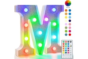 VIMLITS Colorful Light Up Letters, Glitter LED Letter Lights 18 Color Changing Shiny Alphabet Sign Gifts for Girls Women Party Birthday Decorations Remote Night Light Christmas Valentine Wall Table Decor - M