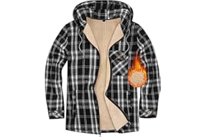 Xnova Koszula flanelowa męska z długim rękawem w kratę, casualowa bluza z kapturem z podszewką z polaru, ciepły płaszcz z podszewką z polaru, ciepły płaszcz z podszewką z kapturem z kieszeniami