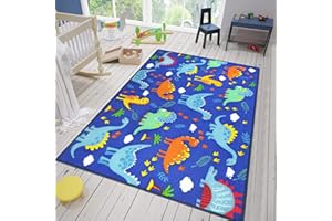 Capslpad Tapis de jeu antidérapant pour chambre de garçon - Motif animal - Lavable - Durable - Pour chambre de garçon - Décoration de salle de jeux - Bleu - 100 x 160 cm