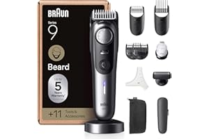 ‎BRAUN Braun Barttrimmer Series 9, Elektrischer Bartschneider Herren mit 11 Barber-Tools, Lebenslang Ultrascharfe Klinge, 180 Min Akku, Kabelloser Bartrasierer, 52 Längen, Wasserdicht, BT9545, Chrom