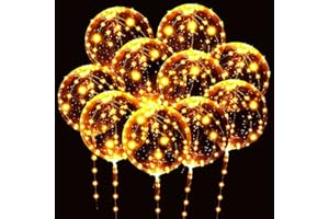 Lot de 10 baloons Bobo lumineux à LED - 50,8 cm - Ballons transparents à l'hélium - Ballons phosphorescents pour Noël, mariage, anniversaire, Saint-Valentin, Halloween - Décoration de fête