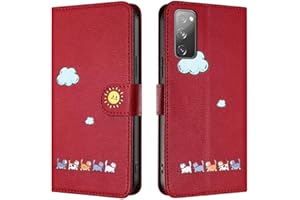 Rnrieyta Miagon per Samsung Galaxy A03S Cover,Custodia Cartone Nuvola Gatto Carino Portafoglio a Libro in PU Pelle Flip Cover con Porta Carte Chiusura Magnetica Case,Rosso